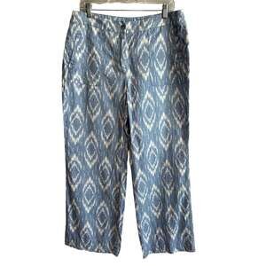 Chico's Linen Wide Leg Ikat Summer Pant Blue 1 or US 8